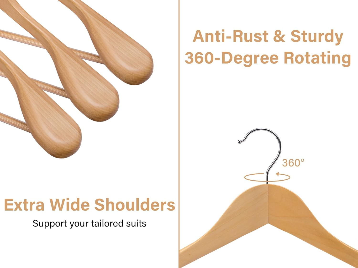 StorageWorks 6 Pack Wooden Hangers with 6 Pack Extra Wide Shoulder Wood Coat Hangers