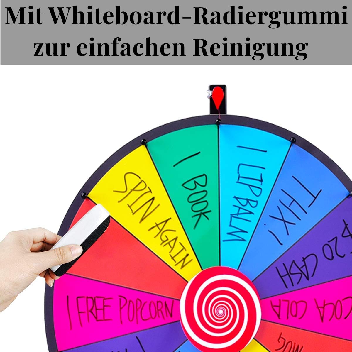RELAX4LIFE 24" Glücksrad, Drehrad-Spielzeug mit Stativ, Markierstift, Radiergummi, Glücksrad zum Drehen für Lotteriespiele, Wortspiele, 14 Slots & Ø60cm, Roulette für Party, Karneval, Veranstaltungen