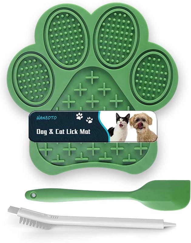 Tapete de Lambidas para Cães e Gatos HANZOTO com Ventosas, Silicone, Verde – H78