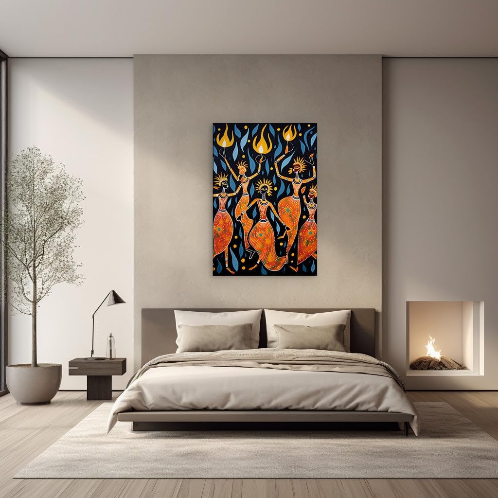 Canvas for Living room. Fiery Elegance: A Vivid Dance of Tradition and Color, 27 x 18 inch Canvas Wall Art - Abstract Expressionist - Modern Home Decor - 69x46 cm (27x18 inch)
