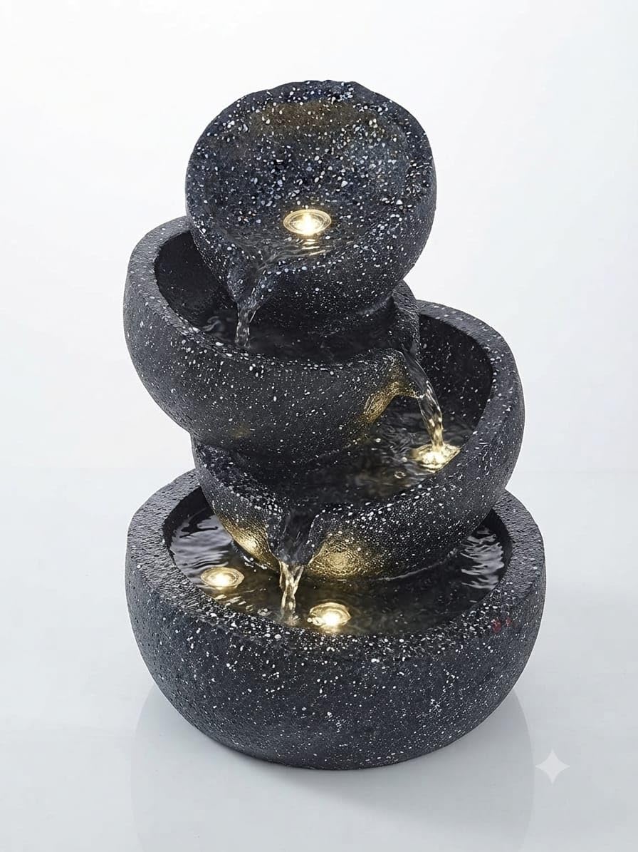 4-Tier Cascading Bowl Water Fountain with LED Lights for Home, Office, Garden & Living Room Decor (Height: 43 cm, Black & Gold Finish)-image-41
