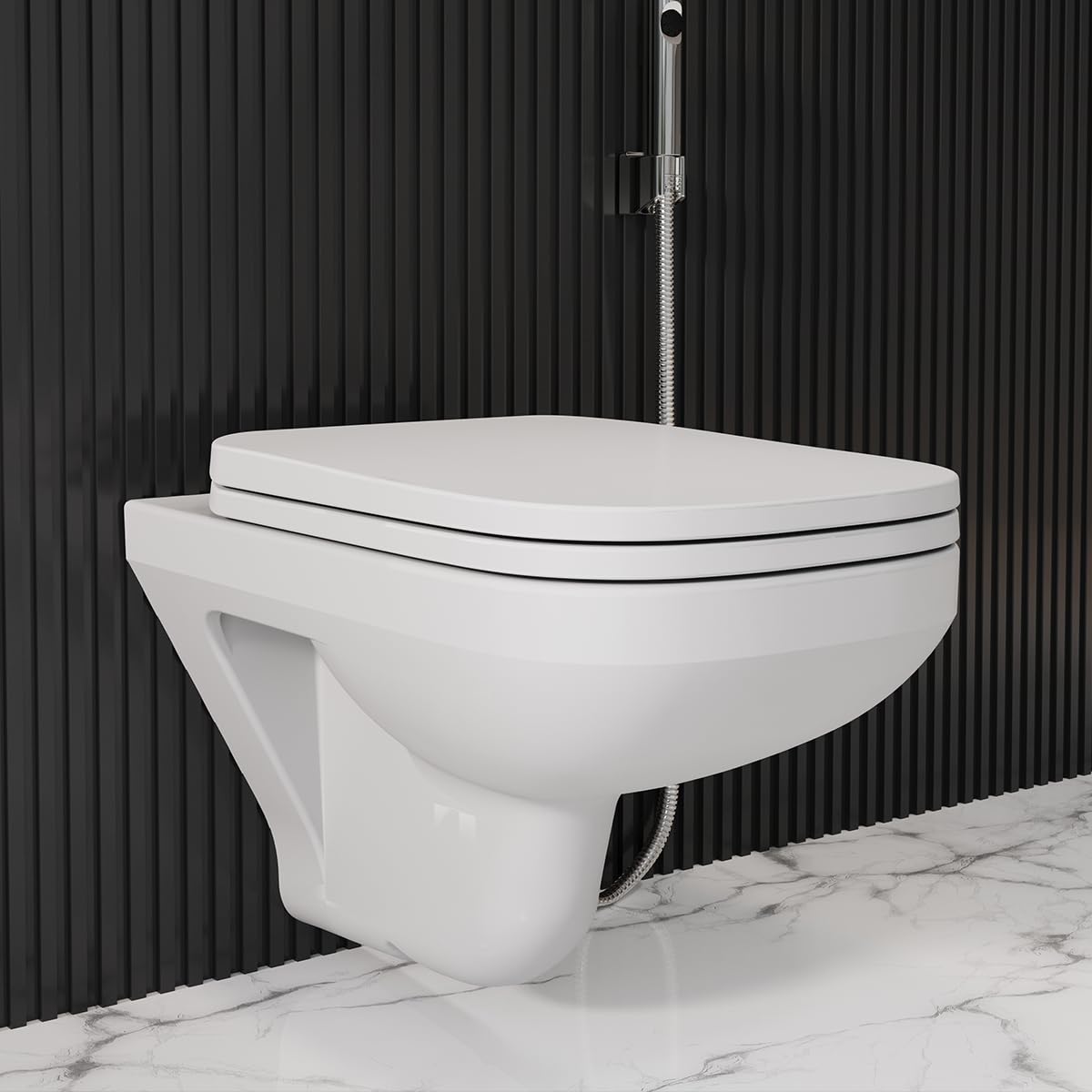 Kohler Span Square Wall Mounted Creamic Toilet, P Trap, White, High Glaze, Water Saving Eco Flush, Safeshield Anti-Bacterial Protection