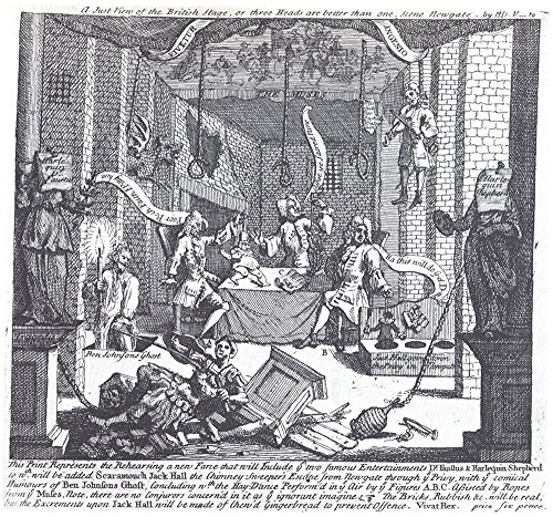 Cuadro de William Hogarth A Just View of The British Stage con marco marrón elegante