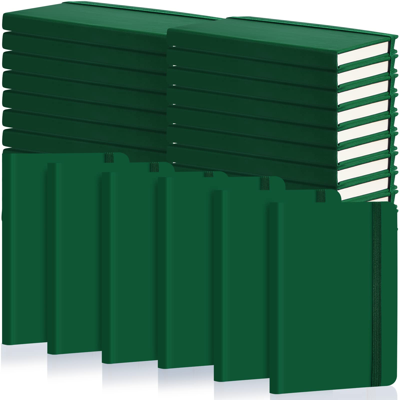 Kleine Notizbücher, A6, 8,9 x 14,9 cm, kleines Leder-Notizbuch, liniert, liniert, mit Gummiband, Stifthalter, Seitenmarkierungsbänder (grün), 40 Stück