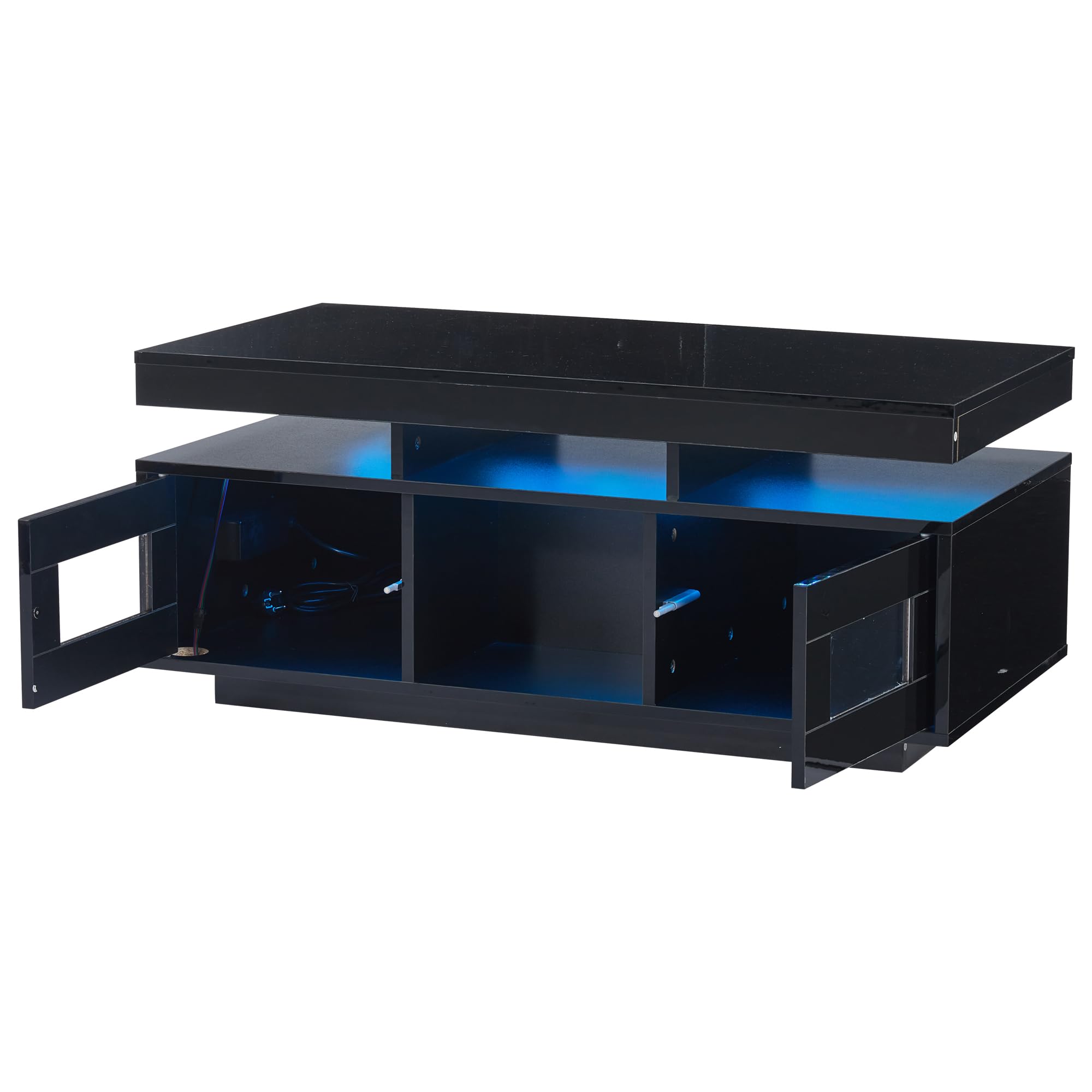 100 x 50 x 43 cm, tavolino lucido con luce ambientale, tavolo da soggiorno, divano con porta di ricarica e presa, adatto per ufficio, studio (nero)