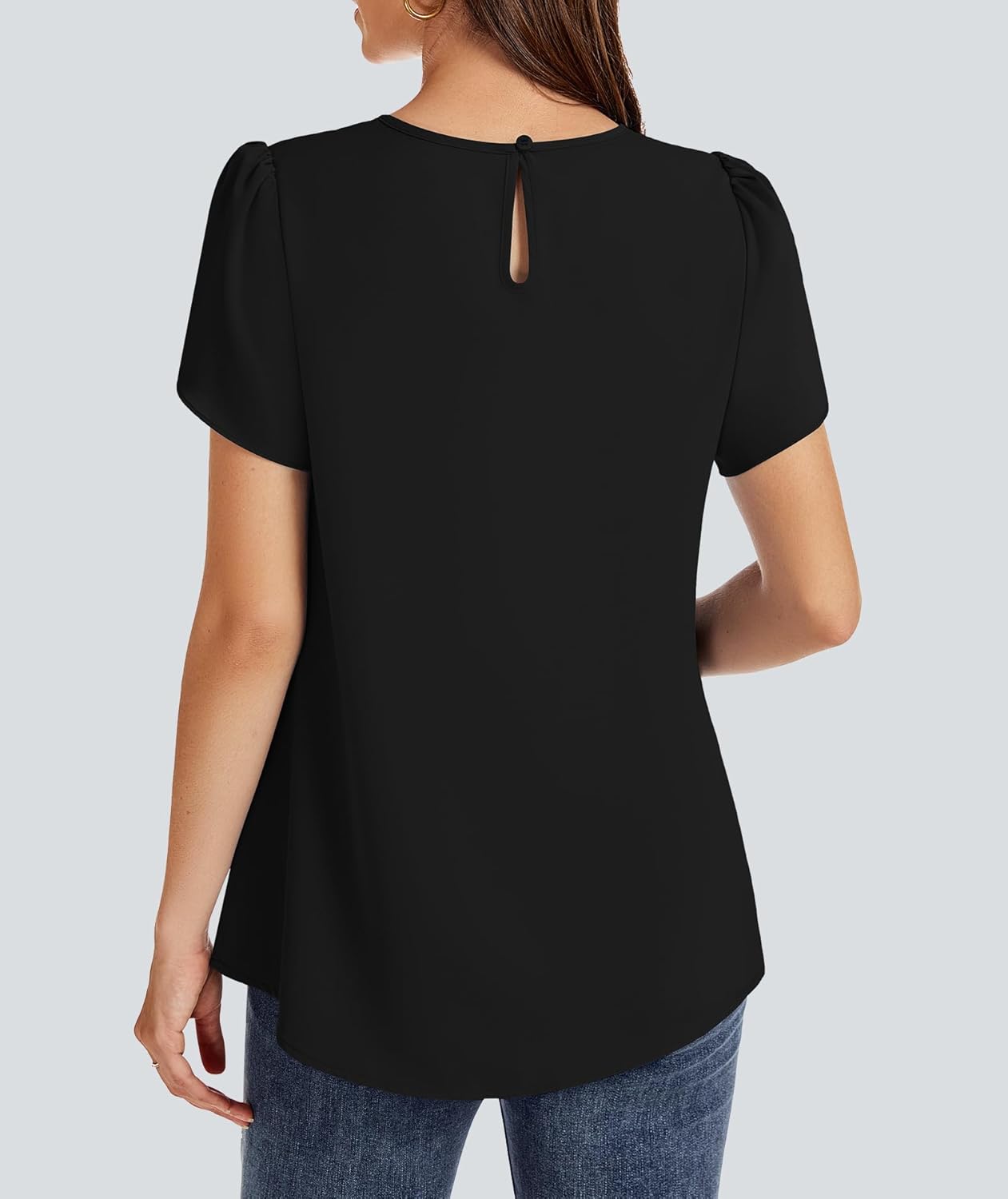 FUNLINGO Womens Tops Dressy Casual Summer Tunic Chiffon Blouse Pleated Front Crew Neck Shirts Loose Fit Business Flowy Top - Image 6