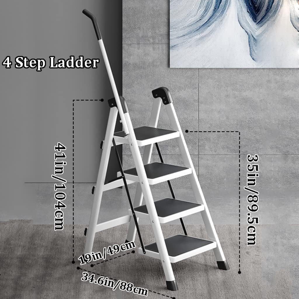 Telescoping Extension Ladder, Wide Pedal Folding Ladder 4 Step Ladder with Collapsible Telescoping Ladder Small Ladder Step Stool W/Wide Pedals Household Ladder (Color : White, Siz