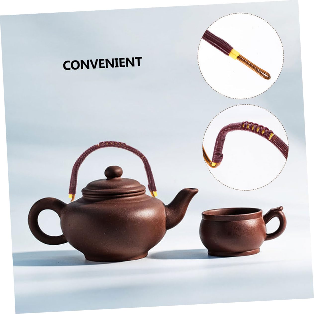 Holibanna Mango de Tetera de Cerámica Trenzado a Mano en Forma de U para Tetera China, Accesorio de 2 Piezas Fácil Vertido Adecuado para Colección de Té