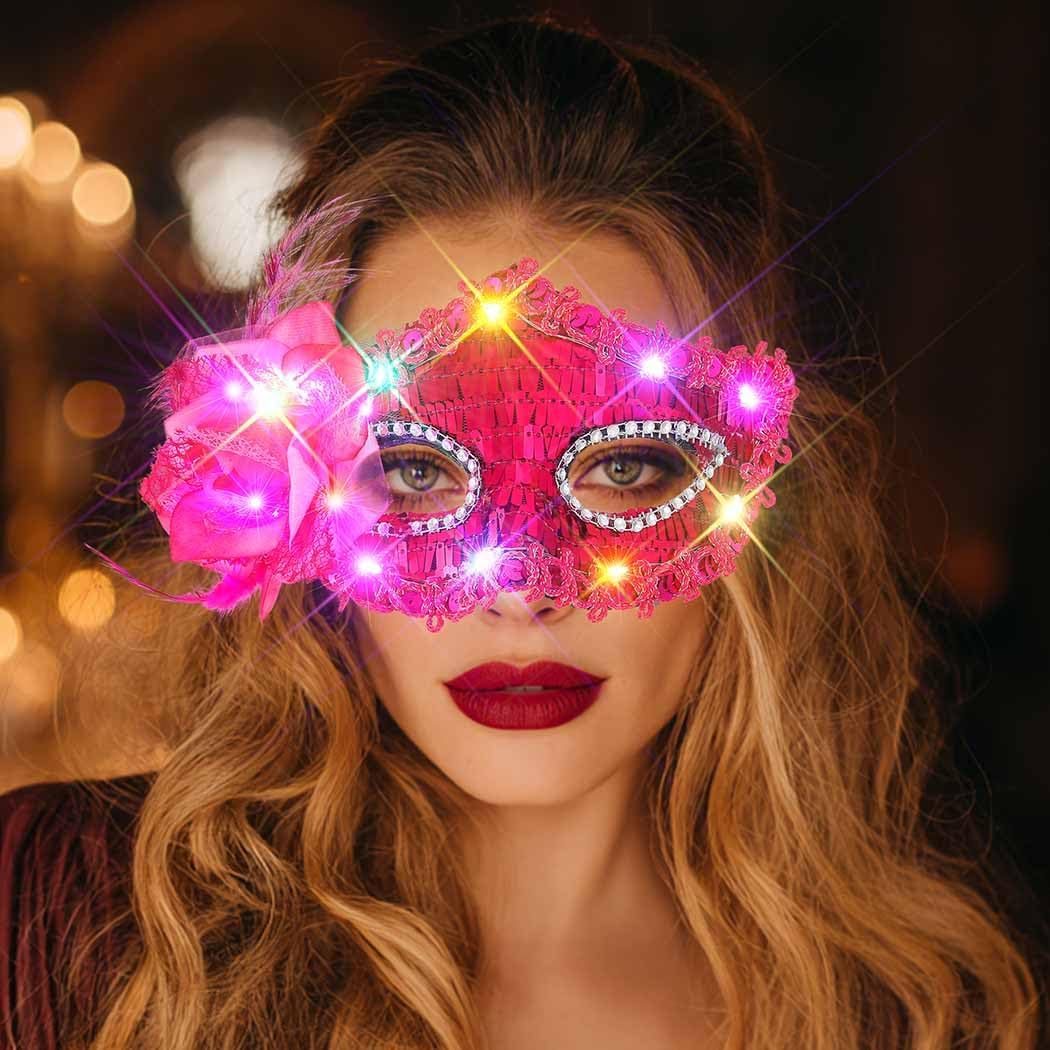 BODIY Light Up Masquerade Mask Halloween Black Venetian Masks Prom Costume Eye Mask for Women