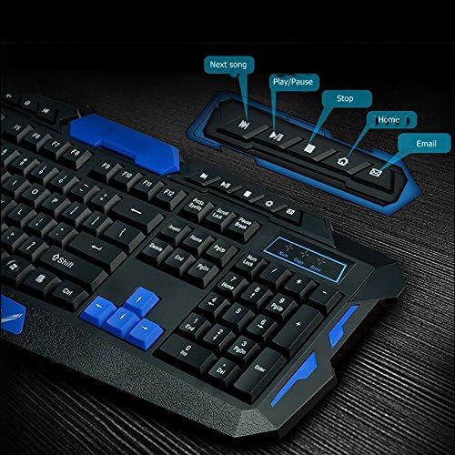 UrChoiceLtd® CityForm HK8100 Wireless Multimedia Gaming Keyboard + 2.4GHz 4 Buttons Mouse Set Black&Blue