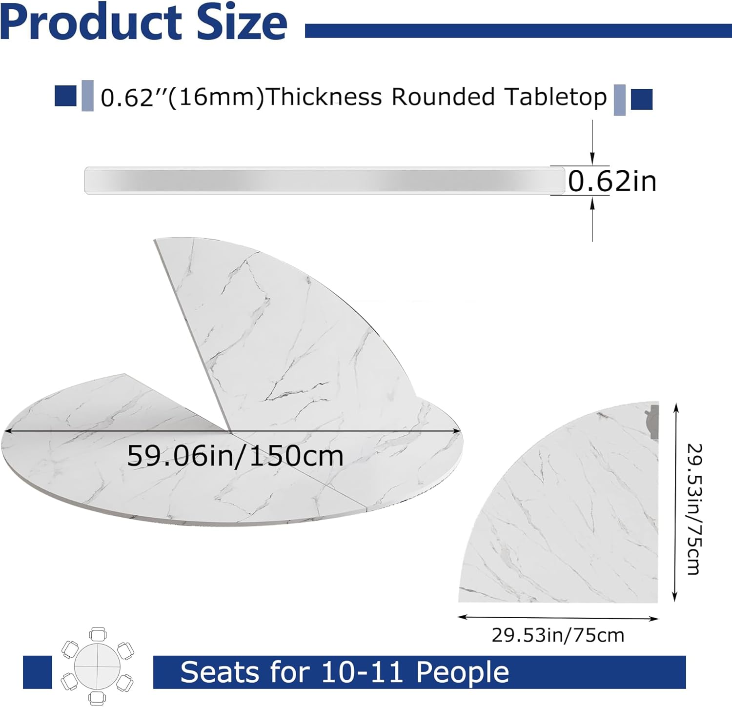 Large Round Foldable Table Top, 47.2-70.9'' inch Wood Table Top, Round Table Tops Folding Table No Legs, Replace Desktop for Indoor Outdoor Patio Table (B, 59.06in/150cm)