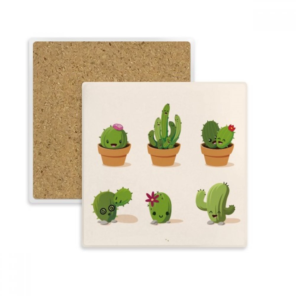 Dessous de verre carré anti auréole en pierre absorbante cactus