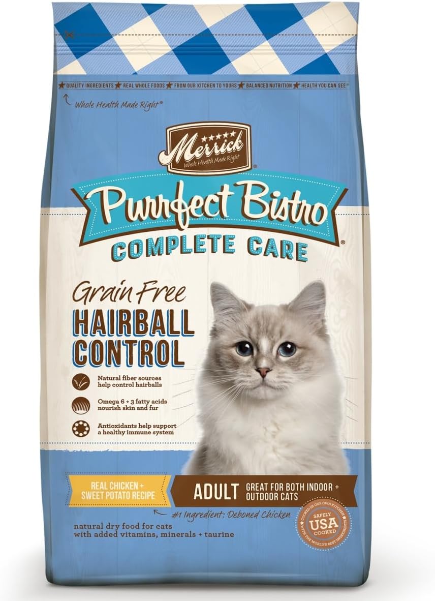 Merrick Purrfect Bistro Complete Care Grain Free Hairball Control Recipe Dry Cat Food, 4 lbs.