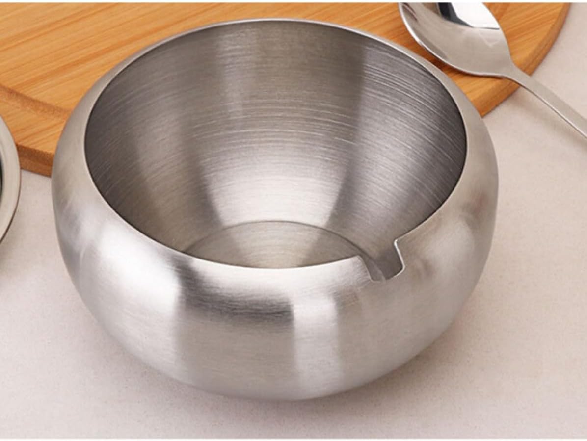 Condiment Pot with Lid and Spoon Stainless Steel for Kitchen Serving