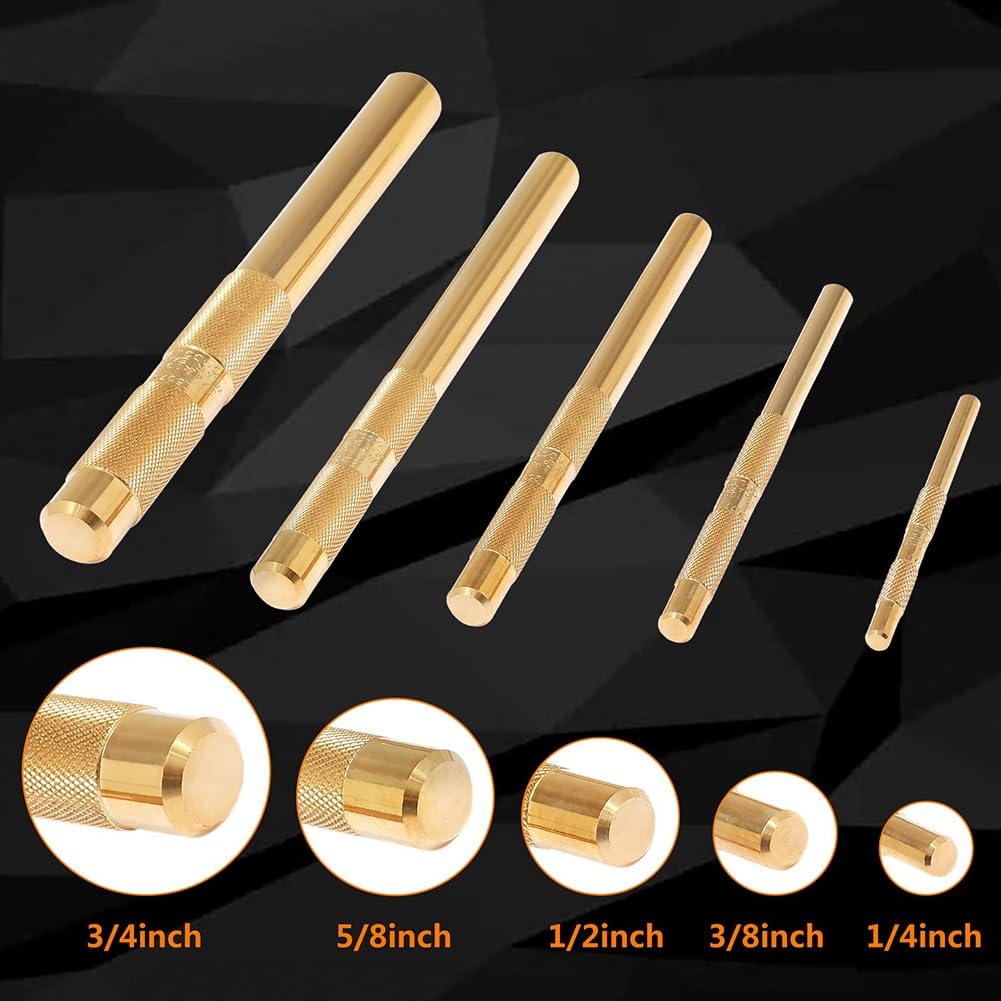 Set di punzoni in ottone, 25075 25076 25077, 5 pezzi con 1/4, 3/8, 1/2, 5/8, 3/4
