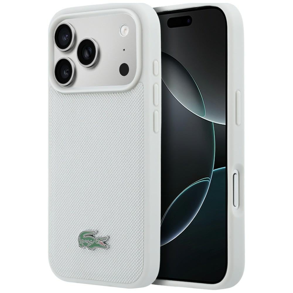 CG MOBILE Lacoste Petit Pique lakierowane logo kompatybilne z MagSafe etui do iPhone 17 Pro (jasnoszare)