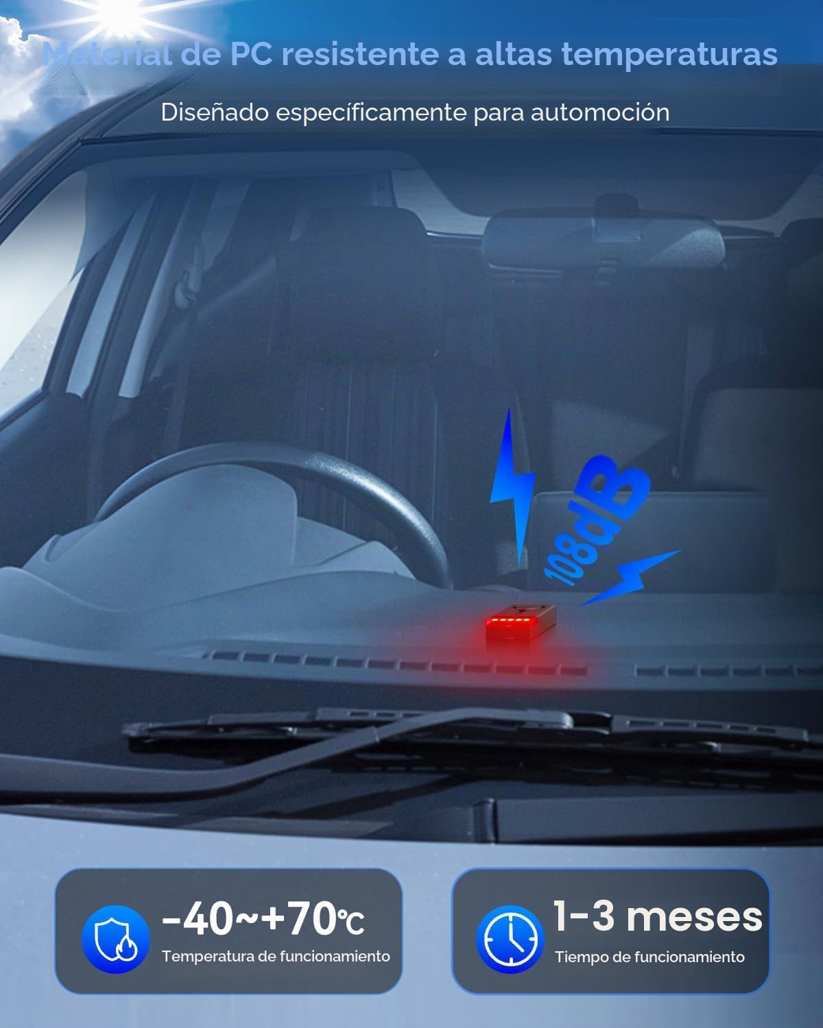 Sistema de alarma de coche de 108 dB, alarma antirrobo con sensor de vibración y alarma de luz roja, dispositivo remoto inalámbrico antirrobo con diseño de instalación magnética para coche, camión (2