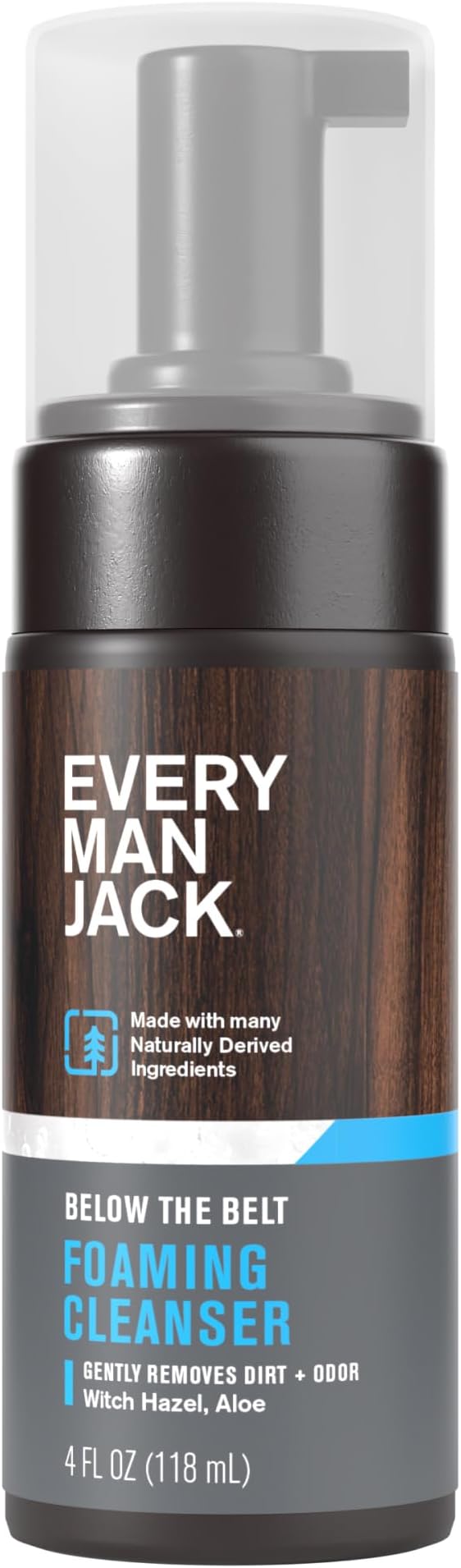 Mens Foaming Groin Wash - Gentle Cleanser for Below The Belt - Made w/ Naturally Derived Ingredients like Witch Hazel & Aloe Vera - 4 Fl Oz (1 Pack)