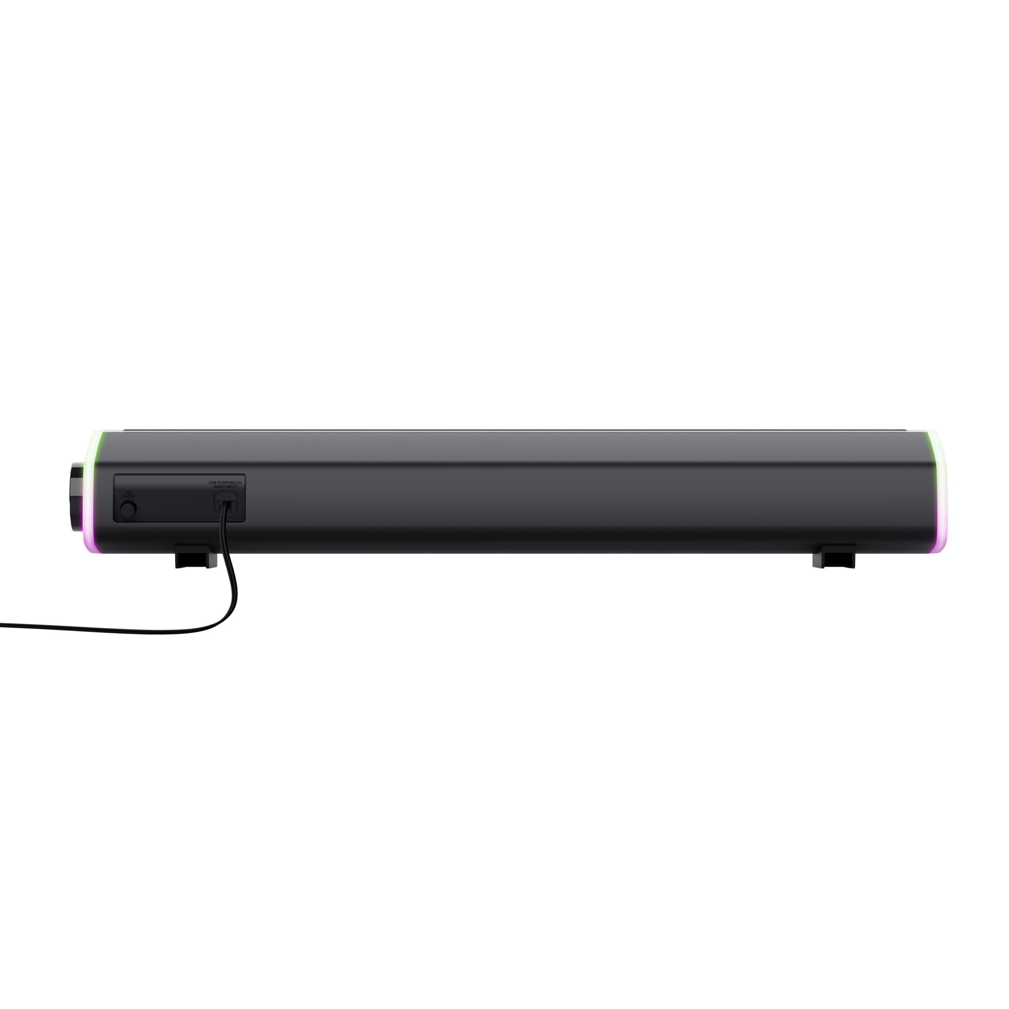 Trust Liro Soundbar do Komputera i Laptopa, Kompaktowy Głośnik Stereo LED RGB Zasilany przez USB, Moc Szczytowa 12W, Połączenie Audio Jack 3,5 mm, Podświetlane Głośniki PC, Czarny