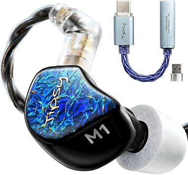 Tipsy M1 IEM + USBC DualDAC Adapter Bundle PlugandPlay HiFi, Bamboo Fiber Diaphragm + Powerful Bass