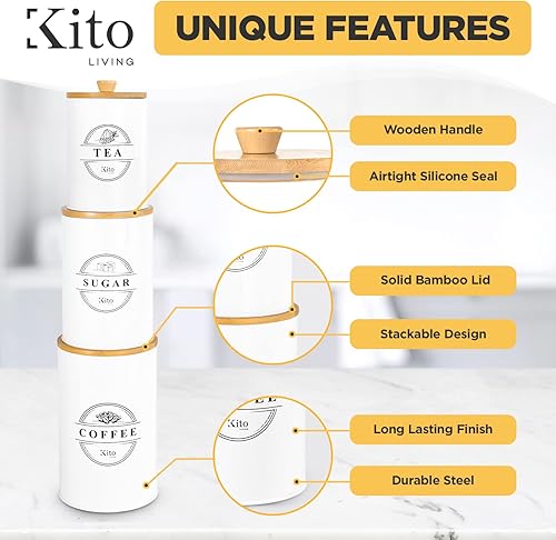 Miniatura 2 de Juego de recipientes Kito LIVING para almacenamiento y organización en encimera de cocina con tapas de bambú, contenedores para despensa,
