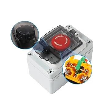 1P 1NO1NC Emergency Stop Push Button Switch Mushrrom Outdoor Box Tight Control with Protective Cover Enclosure IP65 Waterproof