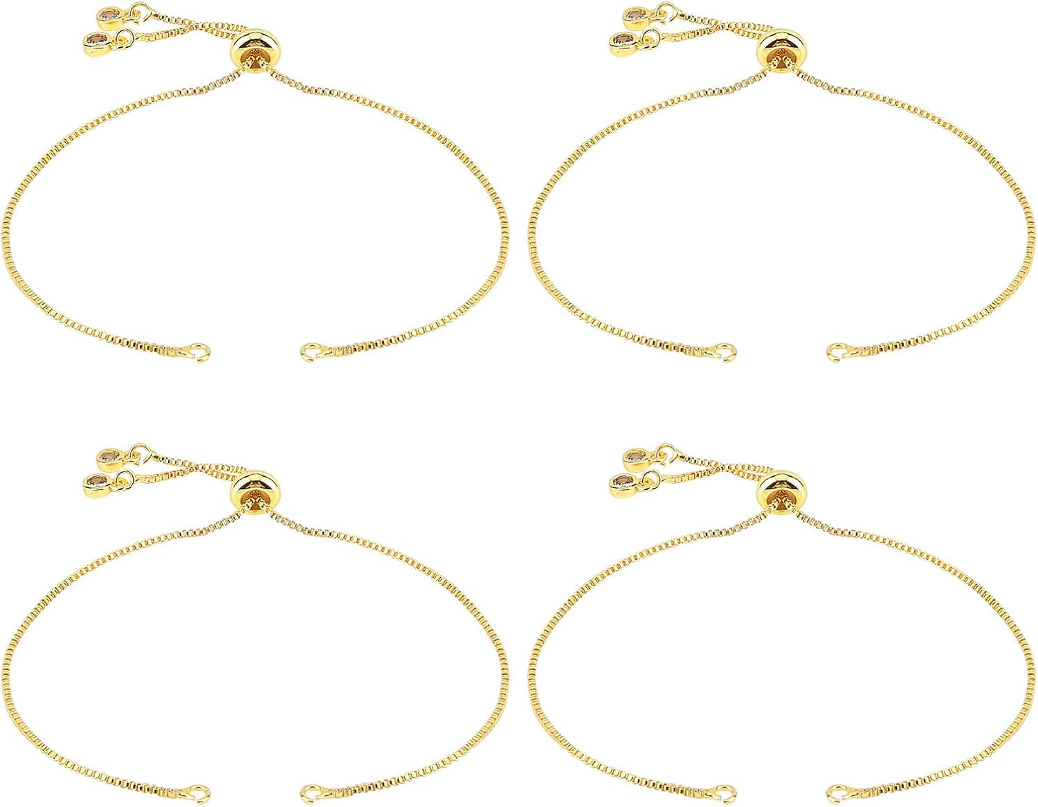 4pcs Adjustable Slider Bracelet for Jewelry Making, Bracelet Extender Chains with Rhinestones Ends Slider Extender Chains for Women DIY Bracelets Jewelry Craft Supplies(18K Gold)