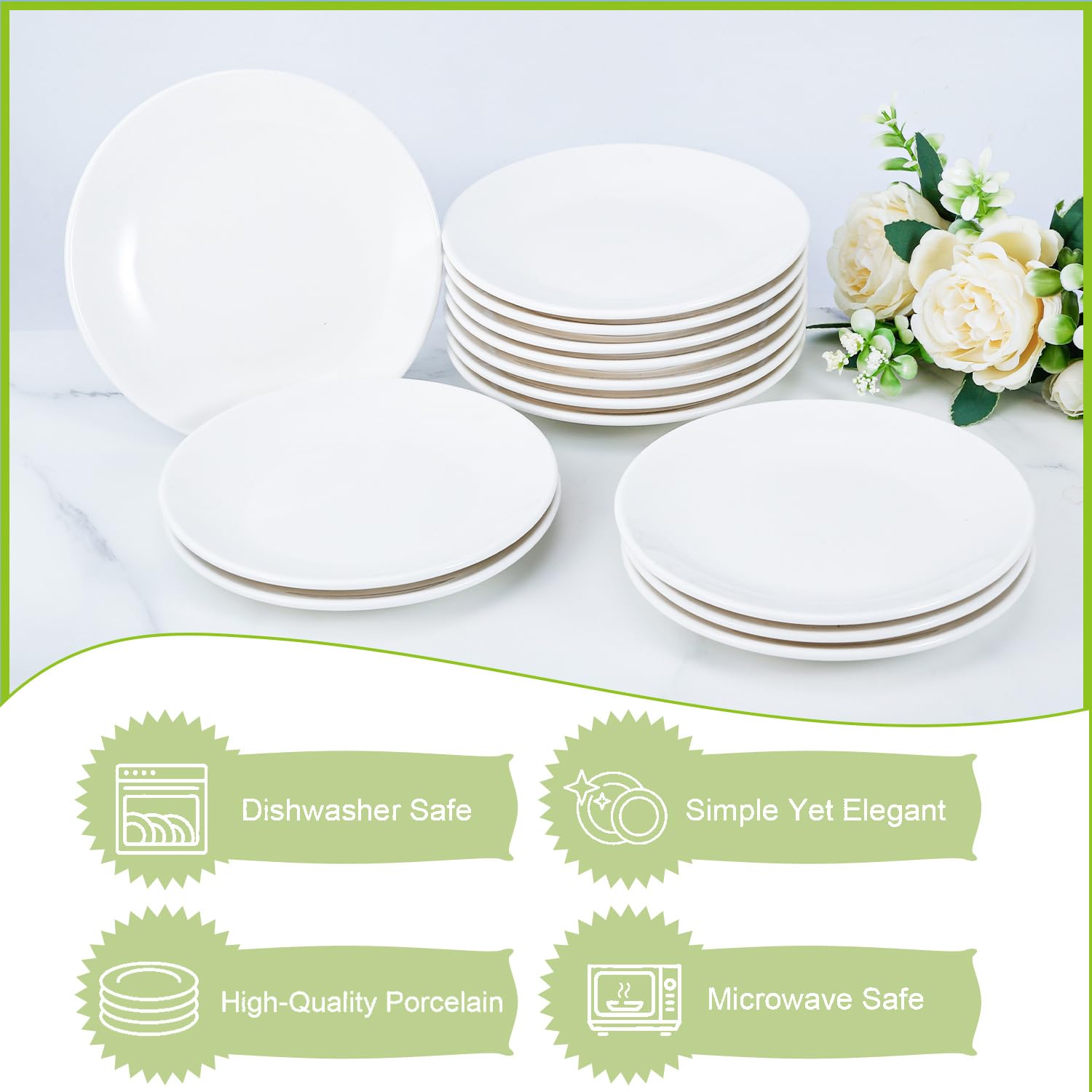 16 piatti da dessert in porcellana, piccoli piatti rotondi da 15,3 cm, per antipasti, piatti da dessert in ceramica per torte, snack, forno a microonde e lavabili in lavastoviglie