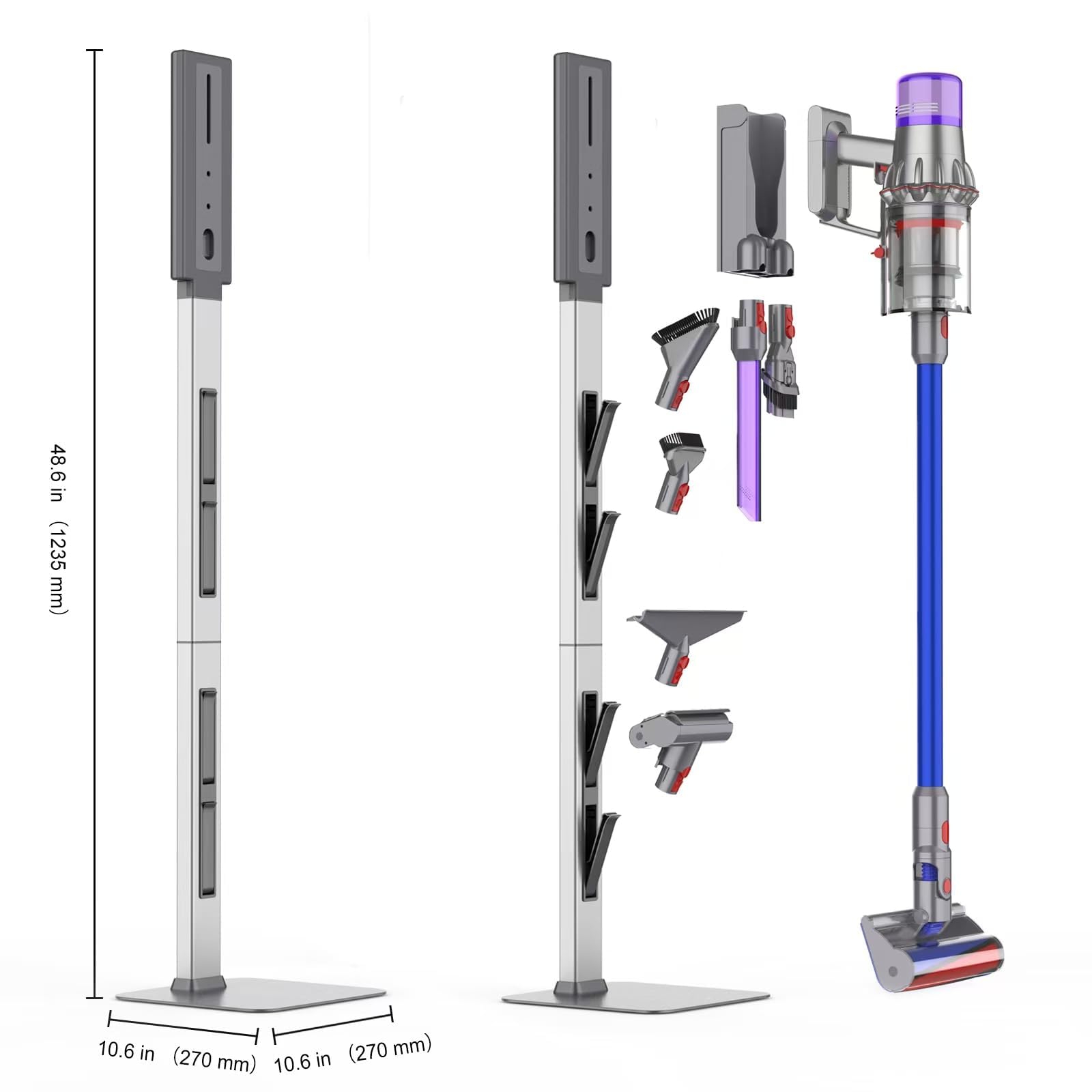 Vacuum Stand for Dyson with Foldable Storage Hooks and Heavy-Duty Carbon Steel Base, No Drill Installation, Space-Saving Organizer for All Dyson Cordless Vacuums & Accessories thumbnail 16