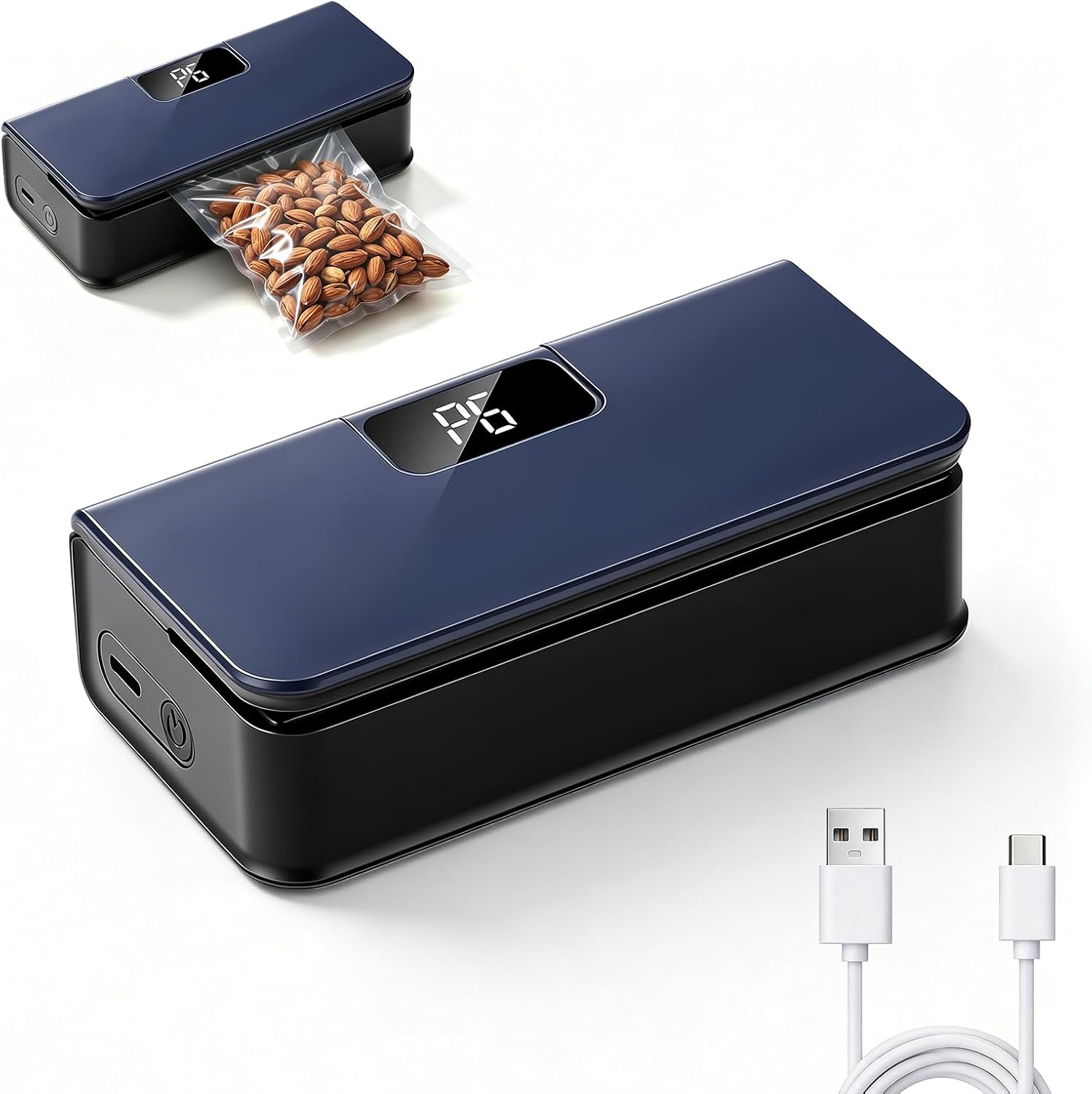 Mini Bag Sealer,Mini Bag Sealer Magnetic,With Cutter & Magnet,6-Speed Adjustment,Rechargeable Snack Bag Sealer,Portable Heat Sealer,No Preheating Required,9.5cm Sealing Width-Bule