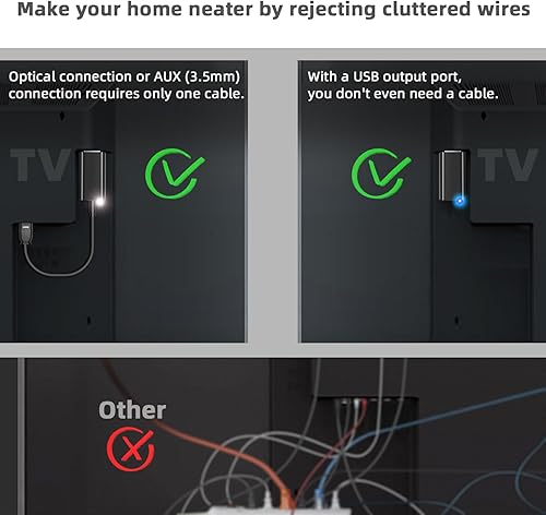Miniatura 5 de makemate BKM300 Auriculares inalámbricos para TV Bluetooth con 4 opciones de salida (óptica, AUX, RCA y USB), alcance de 165 pies, mayor volumen, 20