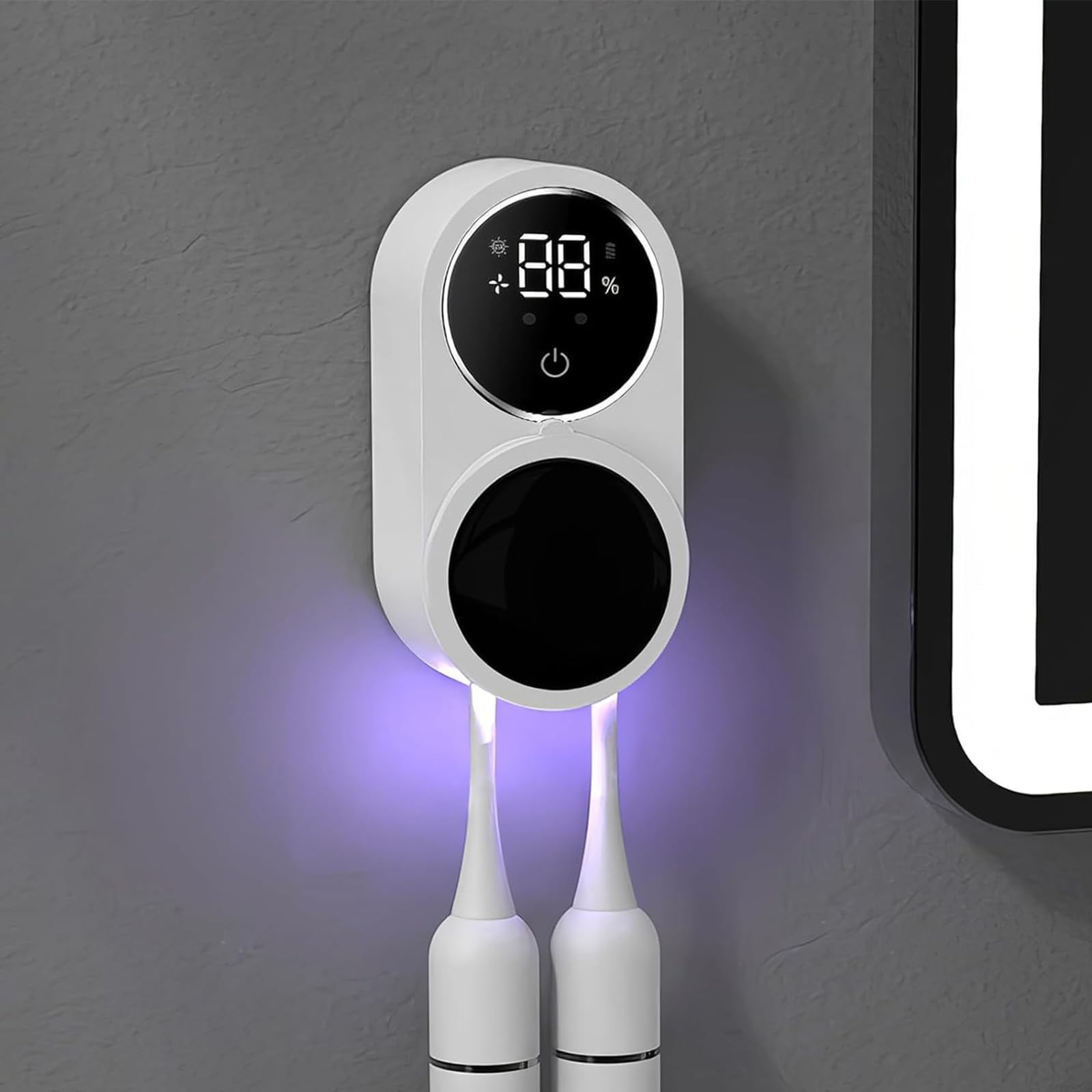 Soporte para cepillo de dientes, soporte para cepillo de dientes eléctrico para montaje en pared con secado, soporte para cepillo de dientes desinfectante, sin taladrar, con 2 ranuras para cepillos de