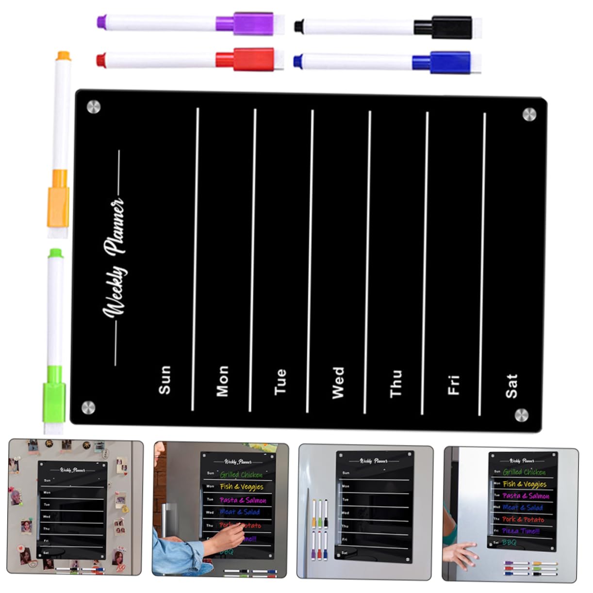 Homoyoyo Magnetisches Praktische Schreibtafel Wochenplaner Schwarzes Acryl Whiteboard Wiederverwendbar für Zeitplanung und Notizen zur Kühlschrankorganisation im Haushalt