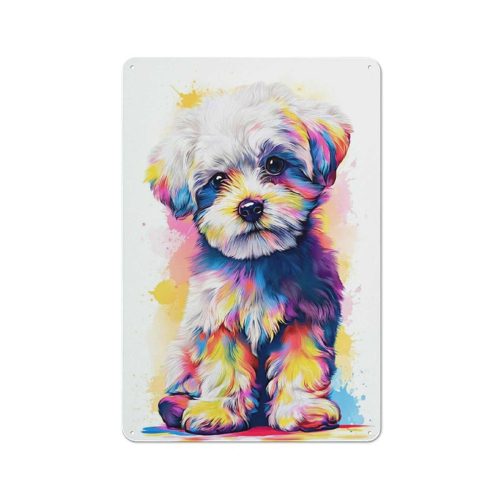 Junmoney Colorful Abstract Puppy Art Tin Sign 30X20cm With For Living Room Wall, Rustic Decor, For Living Room Decor Lovers
