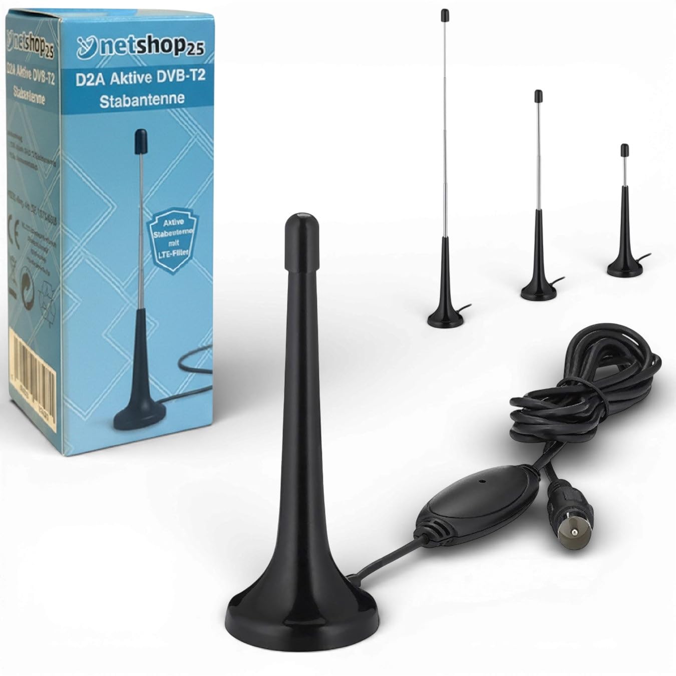 DVB-T2 Antenne mit Verstärker und LTE Filter für digitales HD Fernsehen und DAB Radio. Aktive 360° Zimmerantenne mit Magnetfuß (Digital TV, 4K, HDTV, DVB-T2, DAB, DAB+)