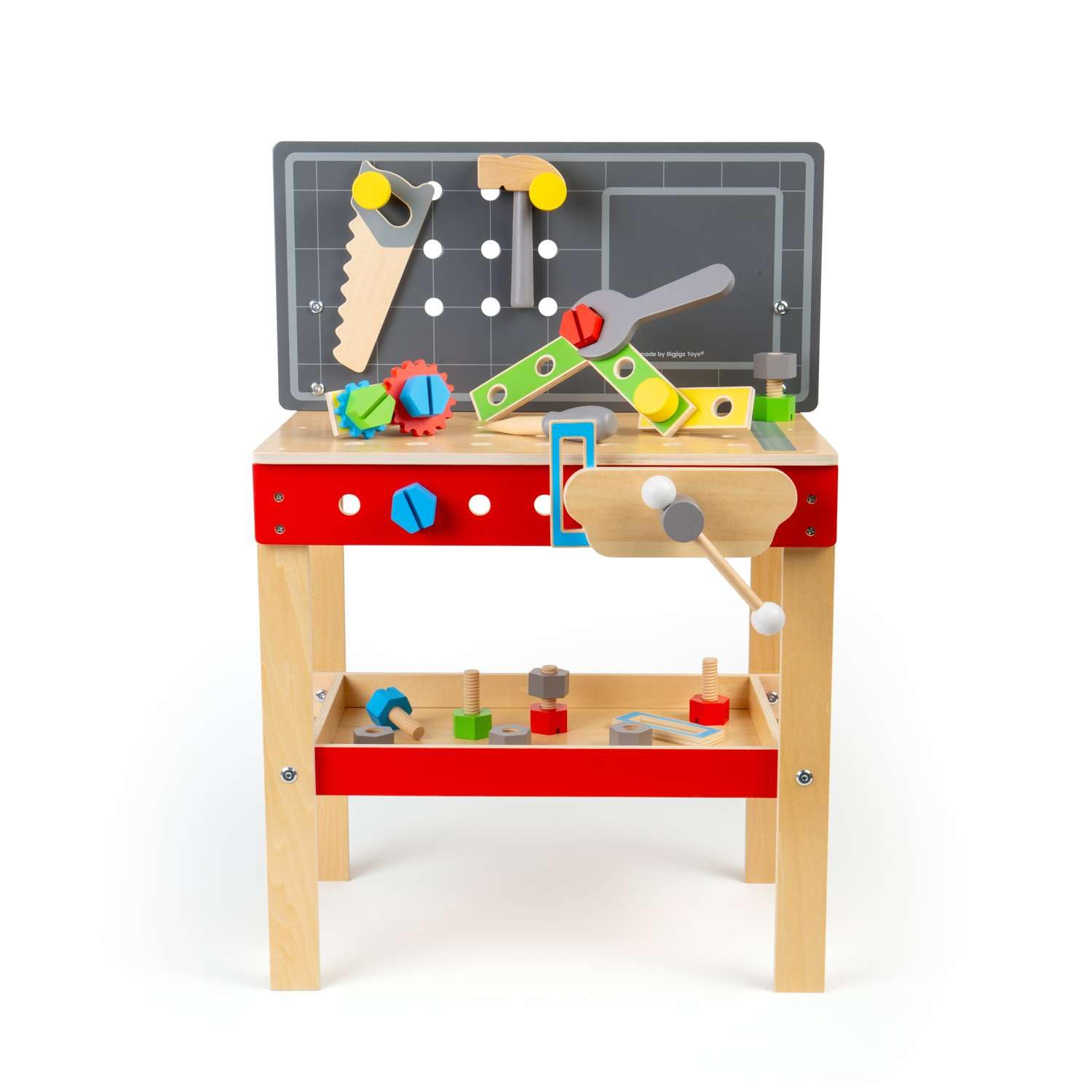 Bigjigs Toys Banco da lavoro | 34 pezzi panca in legno per attrezzi | Strumenti di costruzione per bambini e bambini | Banco da lavoro per bambini | Ottimo regalo per ragazzi e ragazze | Adatto per