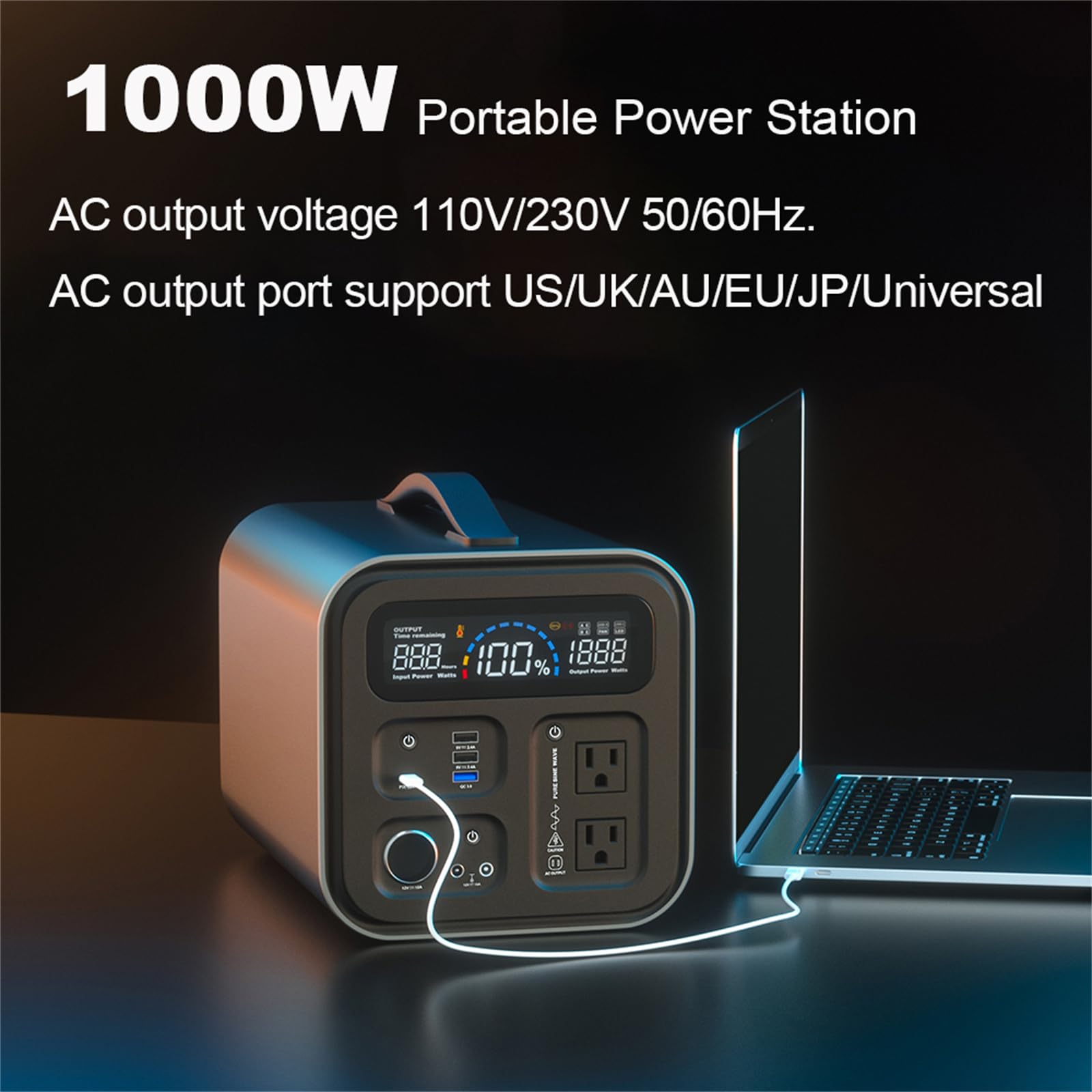 Centrale électrique Portable, Batterie 1000 Wh, avec 2 Prises Secteur 110 V/220 V 1000 W (surtension 2000 W), Charge Rapide, générateur Solaire (Panneau Solaire Non Inclus) pour al