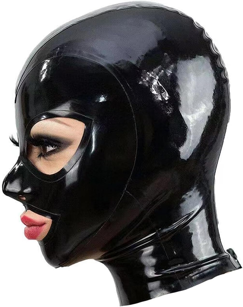 Black Latex Hood Mask Full Face Riding Hood for Party Cosplay Latex Mask for Halloween (M)