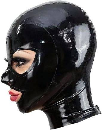 Black Latex Hood Mask Full Face Riding Hood for Party Cosplay Latex Mask for Halloween M