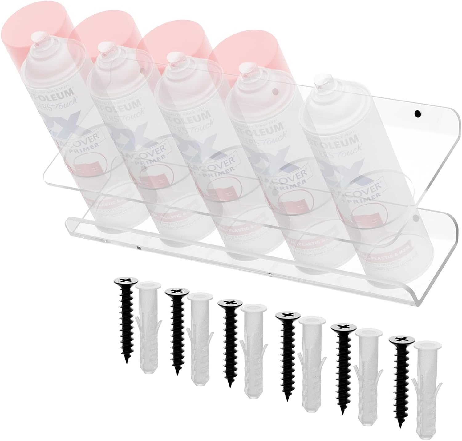 Acrylic Spray Can Holder Rack, Tilt Wall Mount Spray Paint Storage, 5 Can Spray Bottle Holder for Garage and Workspace, Spray NOT Include (Clear)