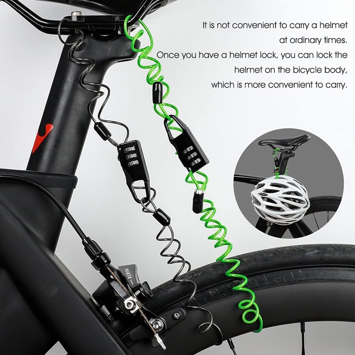 Lucchetti con Cavo a 3 cifre con Password, lucchetti antifurto per Bici, per Casco, Sella, Moto, Scooter, Accessori per Bicicletta (Bianco, 1,5 m)