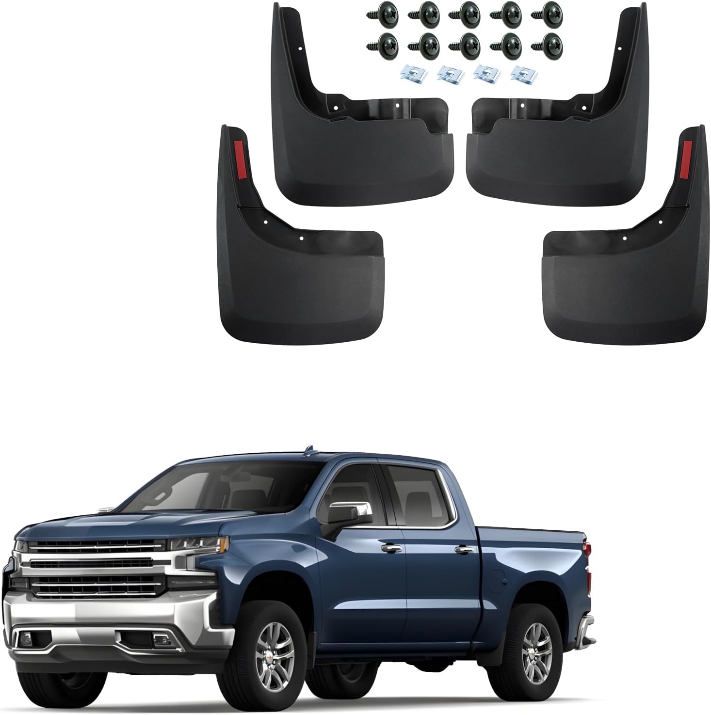 Mud Flaps Mud Guards Replacement for 2019-2024 Chevy Silverado 1500 (NOT FITS ZR2/ LT Trail Boss/Custom Trail Boss) Mudflaps Mud Splash Guards Front and Rear No Drilling Required 4PCS