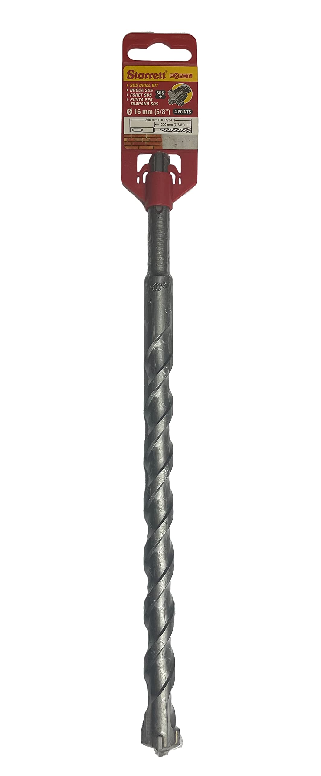 Starrett SDS Plus. Wiertło - 16X260MM KBPX16D PGM Zatwierdzona końcówka z węglika spiekanego 4-punktowe wiertło udarowe - do betonowych cegieł kamiennych