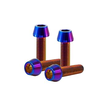 Titanium Bolts M8x15mm, Pitch 1.25mm, Hex Allen Socket Head Ti Bolt Tapered Head Screws for Bike Stem, Pack of 4