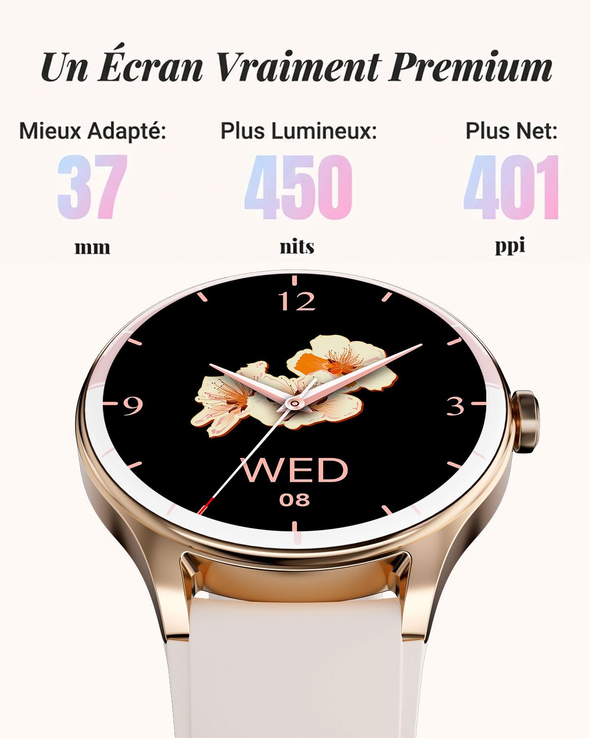 TOOBUR Montre Connectée Femme, 40mm Montre Sport, Étanche IP68, Beige | 100+ Modes Sportives, Compatible Android/iOS, Répondre Appels, Montre Connectée Santé/Cardio/Sommeil, Smartwatch Podometre