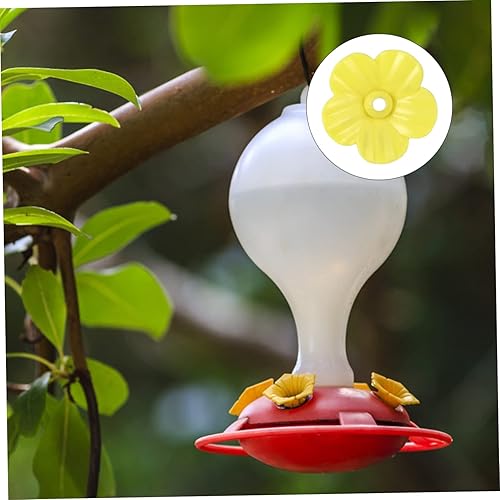 Miniatura 6 de EXQUIMEUBLE Alimentador de flores de plástico para pájaros, alimentador de agua para pájaros, accesorios amarillos al aire libre, repuesto para