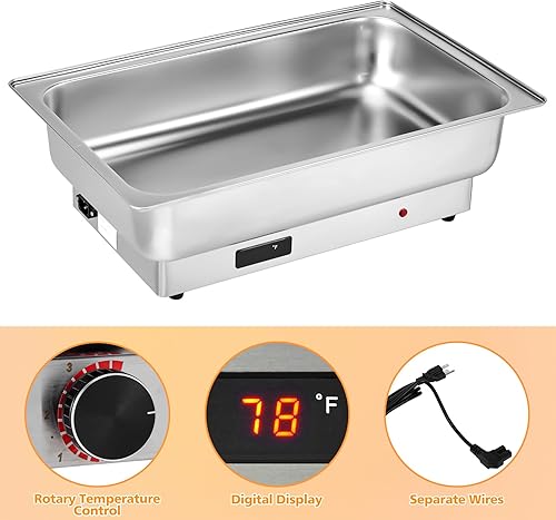 Miniatura 4 de Juego de bufé eléctrico de acero inoxidable con tapa enrollable de 9 cuartos de galón con control de temperatura y tapa transparente, calentador de