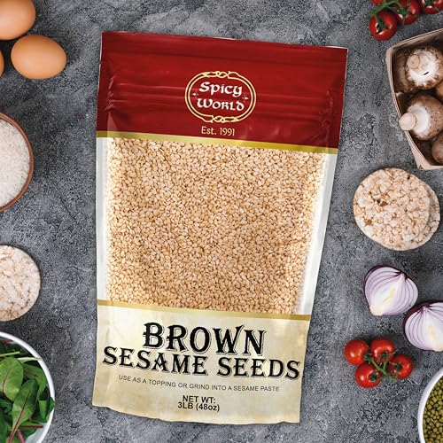 Spicy World Natural Brown Sesame Seeds 3 LB (48oz) - Non-GMO, Vegan, Raw, Unroasted, Unsalted, Plant-Based Protein, Source of Fiber & Iron, Ideal for Topping, Cooking & Baking - Image 6