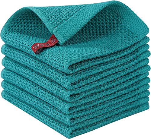 Moosfor 100% Cotton Kitchen Cleaning Cloths, Highly Absorbent Soft Dish Cloths, Quick Drying Kitchen Accessories for Washing Up, Pack of 6, 30 x 30 cm, Green