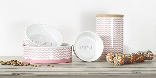 Miniatura 5 de Bone Dry Recipiente de cerámica Chevron para golosinas para mascotas con tapa de bambú, almacenamiento apto para lavavajillas, mantiene las